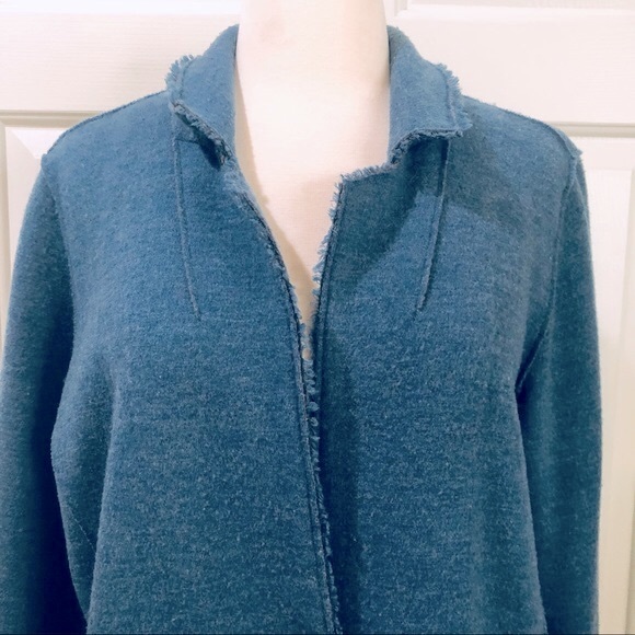 Eileen Fisher Boiled Wool Pockets Teal Color Jacket Coat Size Large - Picture 2 of 14